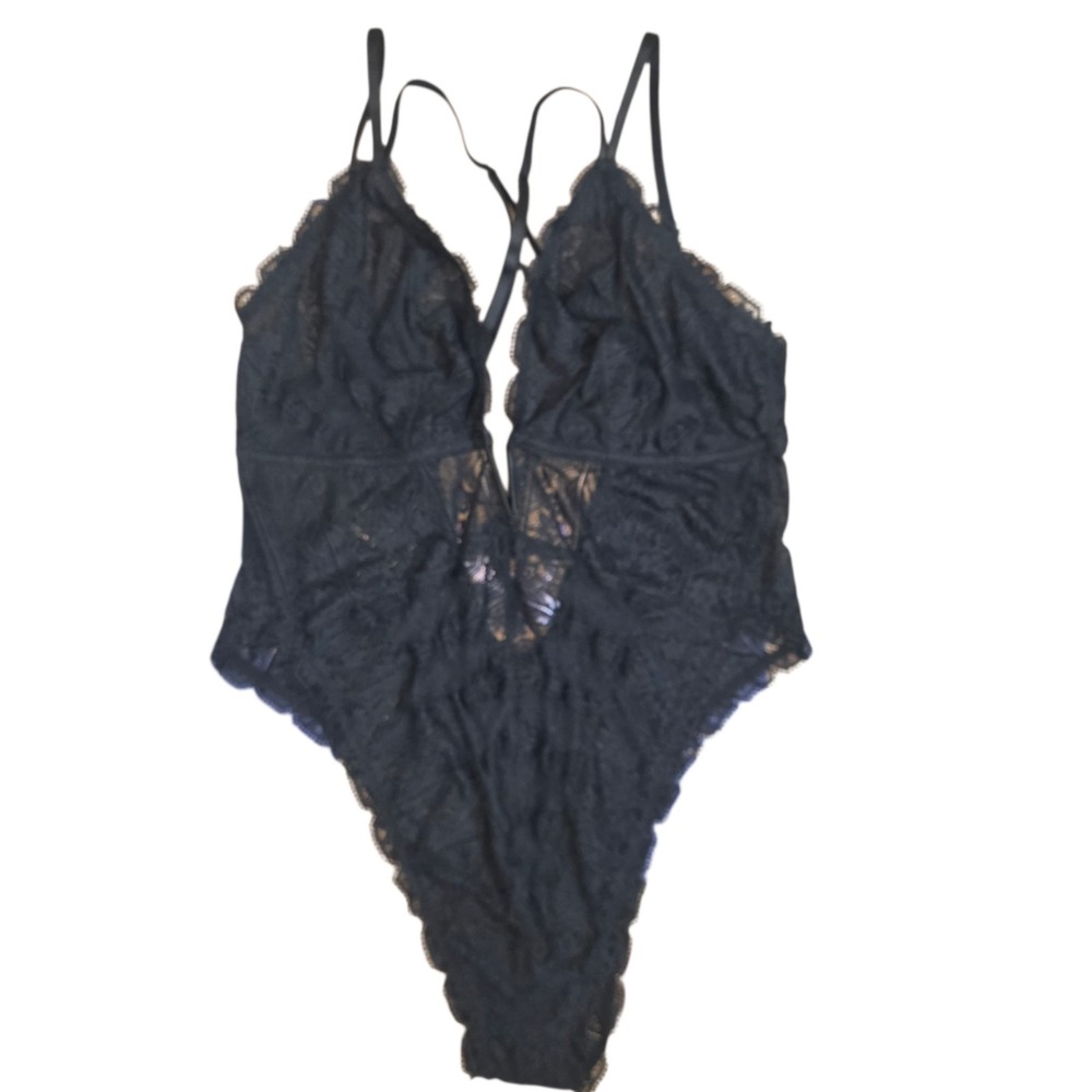 Savage X Fenty Lace Bodysuit Teddy Black Plunge Lingerie Womens 3X Plus Size